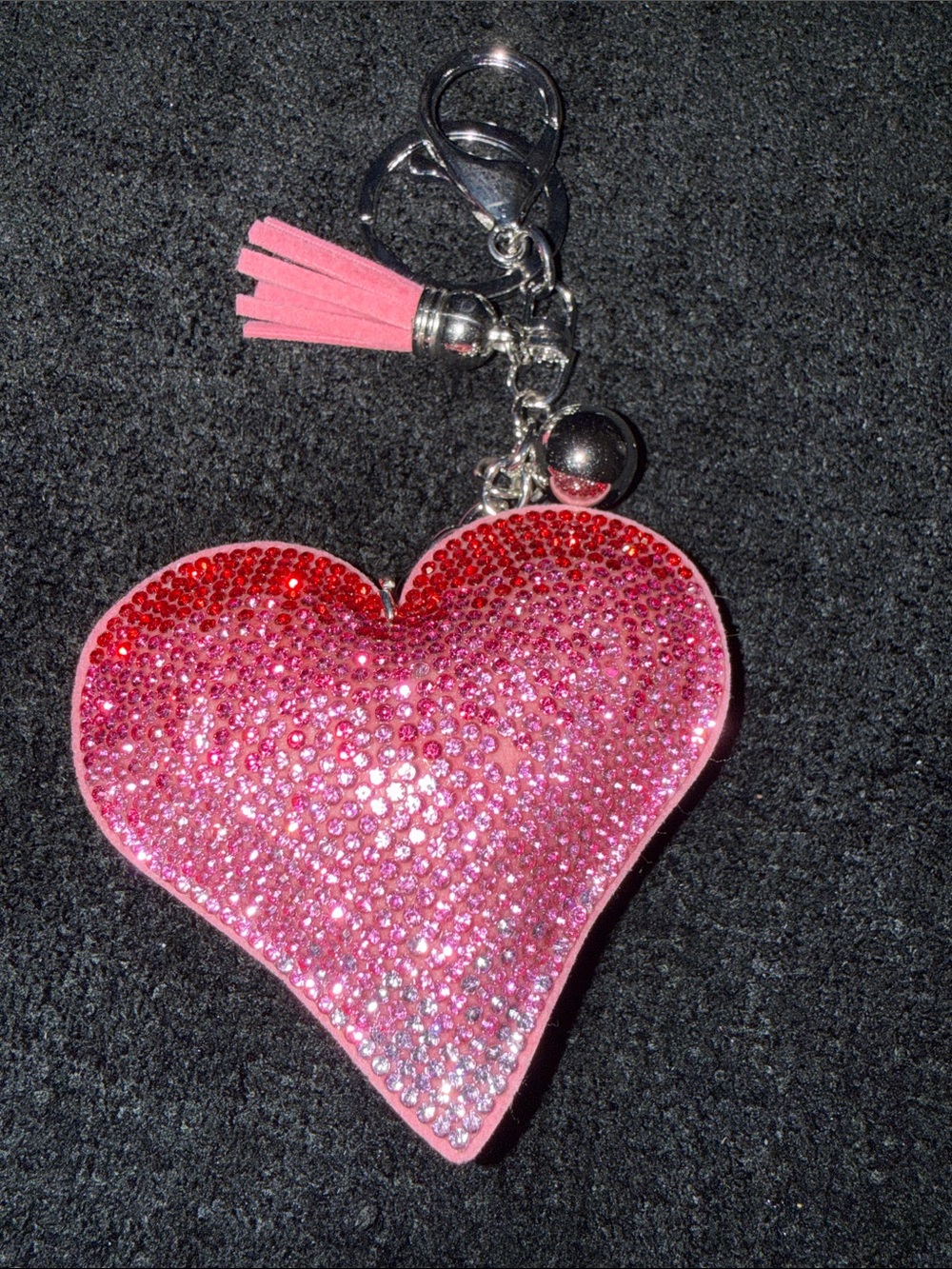 Pink Rhinestone Heart Keychain Bag Charm